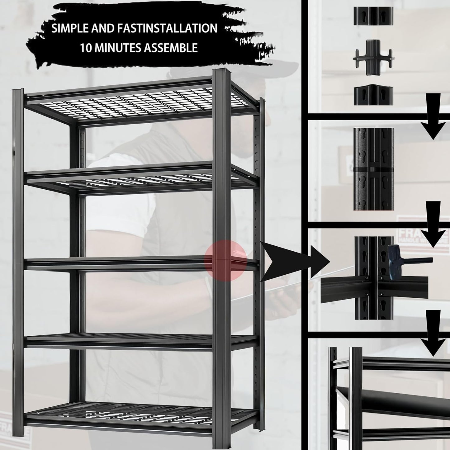 Storage Shelving Unit Height Adjustable Heavy Duty Garage Shelves Metal Utility Rack for Kitchen Pantry Basement Pantry Warehouse Laundry Black 72" H x 60" W x 23.7" D 5-Tier 3250LBS