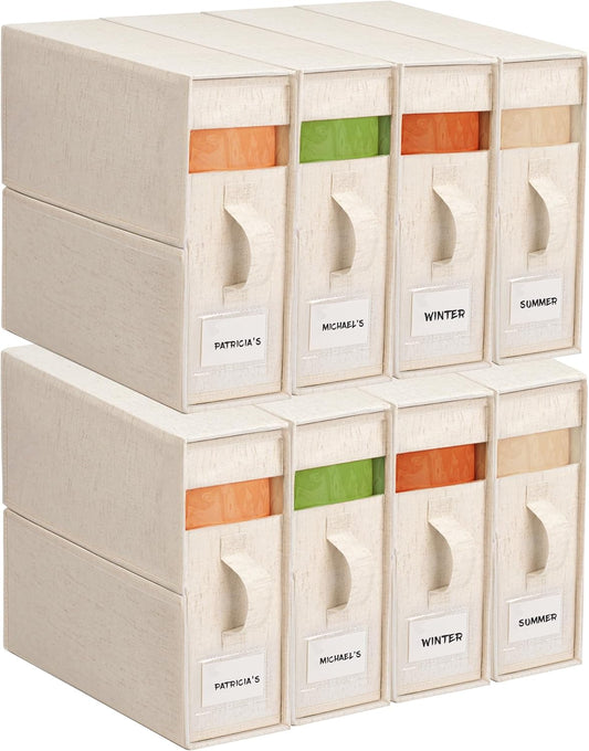 8Pack Linen Sheet Organizers for Linen Closet - King/Queen Size Bedding Storage Boxes with Clear Window | Foldable, Dustproof Sheet Storage Organizer for Blankets & Sheet Sets,Off-white