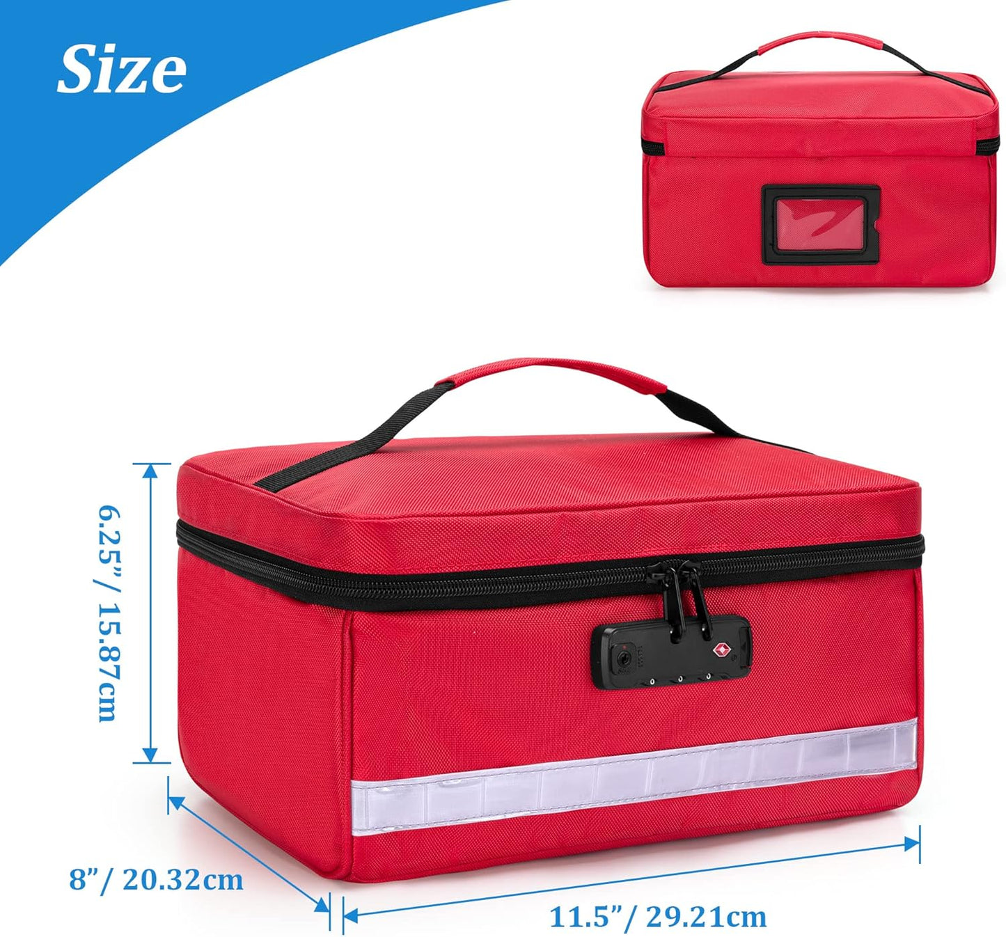 Damero Locking Pill Bottle Organizer with Inner Dividers, Medicine Storage and Organizer Bag Combination Lock for Medicine, Vitamins and Medical Supplies, Red