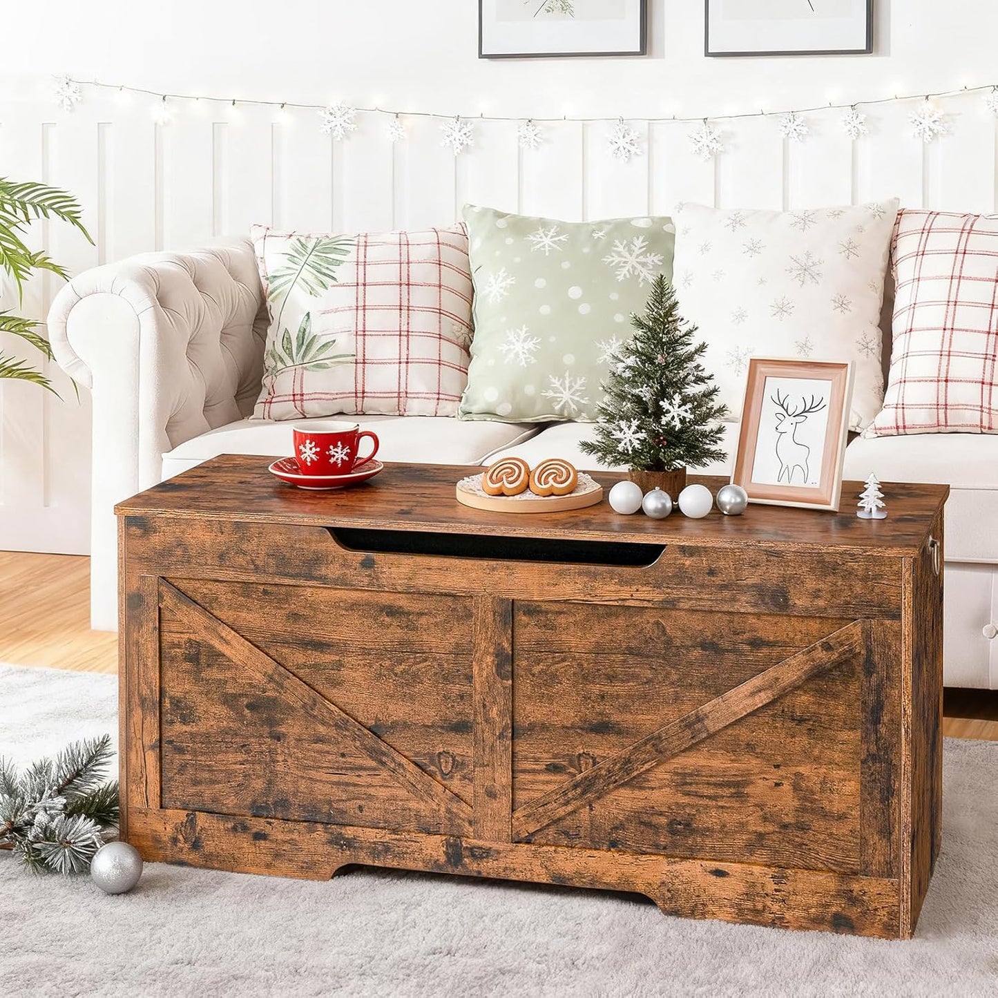 HOOBRO Storage Bench, 43.3” Retro Wooden Storage Chest with U-Shaped Cut-Out Pull, Safety Hinge, Supports 220 lb and Easy Assembly for Toy Box Organizer (Rustic Brown) BF772CW01