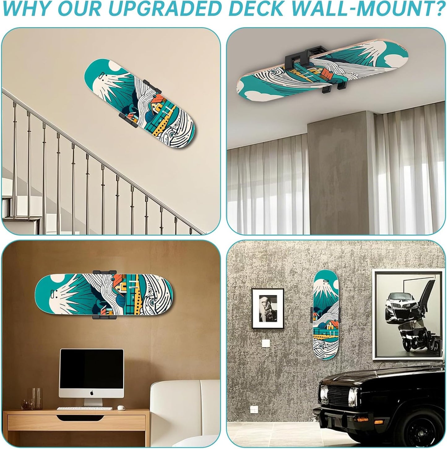 Swivel Skateboard Wall Mount, 360° Skateboard Deck Wall Mount, Suspended Display Hanger Grab, Suitable for Any Skateboard Shop and Enthusiast, Collector 1set
