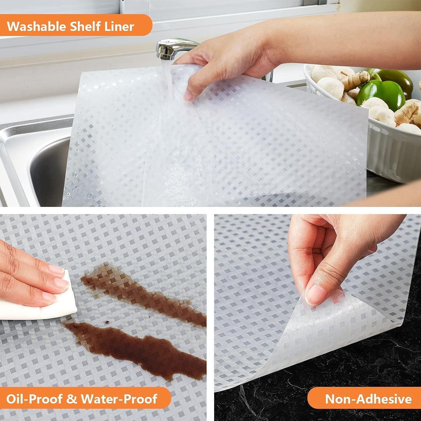 Shelf Liners for Kitchen Cabinets Refrigerator Liners Waterproof Kitchen Cupboard Liner Non-Slip Drawer Mats EVA Material Non Adhesive Fridge Liner for Shelves - Clear （11.8 x 236.2 Inches x 2 Rolls