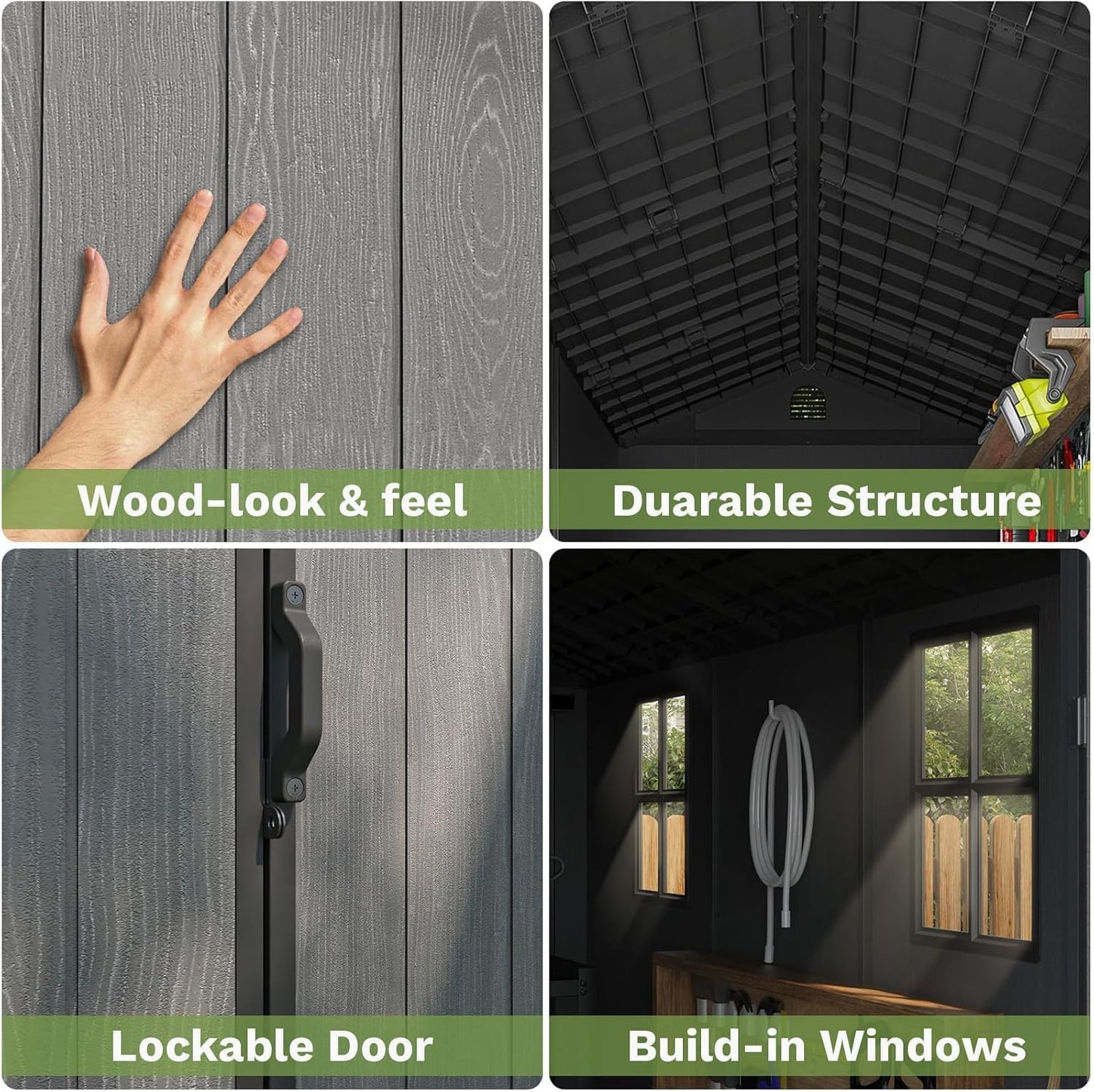 Patiowell 4x8 FT Outdoor Storage Shed with Floor & Windows, Lockable Resin Tool Shed for Garden, Backyard, Patio, and Lawn Equipment - Easy Assembly, All-Weather Protection, Gray (Fit-it Shed)