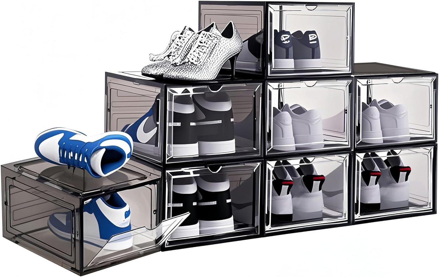 8 Pack Shoe Box Size 13 Sneaker Display Case Sturdy Shoe Organizer for Closet Space-Saving Shoe Rack