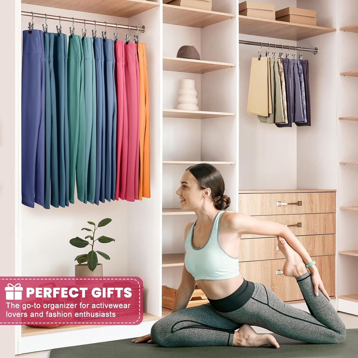 50 Pack Pants Hangers with Clip,Legging Organizer for Closet Hanging, Space Saving Yoga Pants Hangers Clip Hangers Closet Organization,Closet Organizers and Storage for Jeans,Shorts,Skirts,Hats