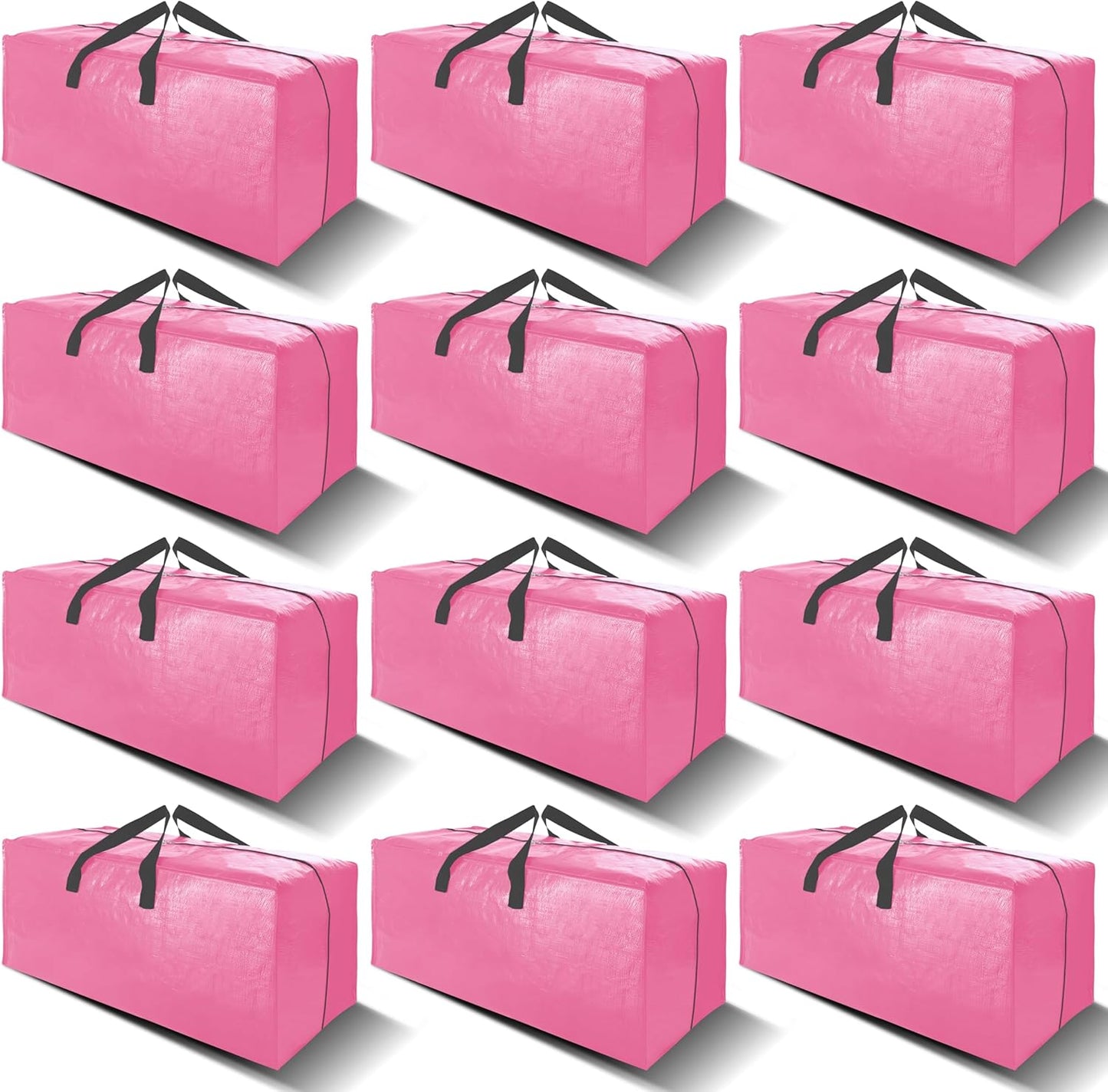 12 Pack Heavy Duty Large Moving Bags W/Backpack Straps - Strong Handles & Zippers, Storage Totes For Space Saving, Fold Flat, Alternative to Moving Box and Storage Bin, Pink