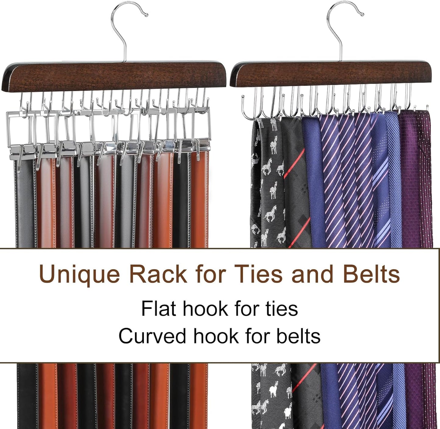 TOPIA HANGER 20 Hooks Belt Tie Hanger Space Saving for Closet, 2 IN 1 Belt Ties Racks Max 30 Belts with 30 Ties Capacity, Curved with Flat Hooks for Belts,Ties,Bras,Closet Organizers and Storage CT69A