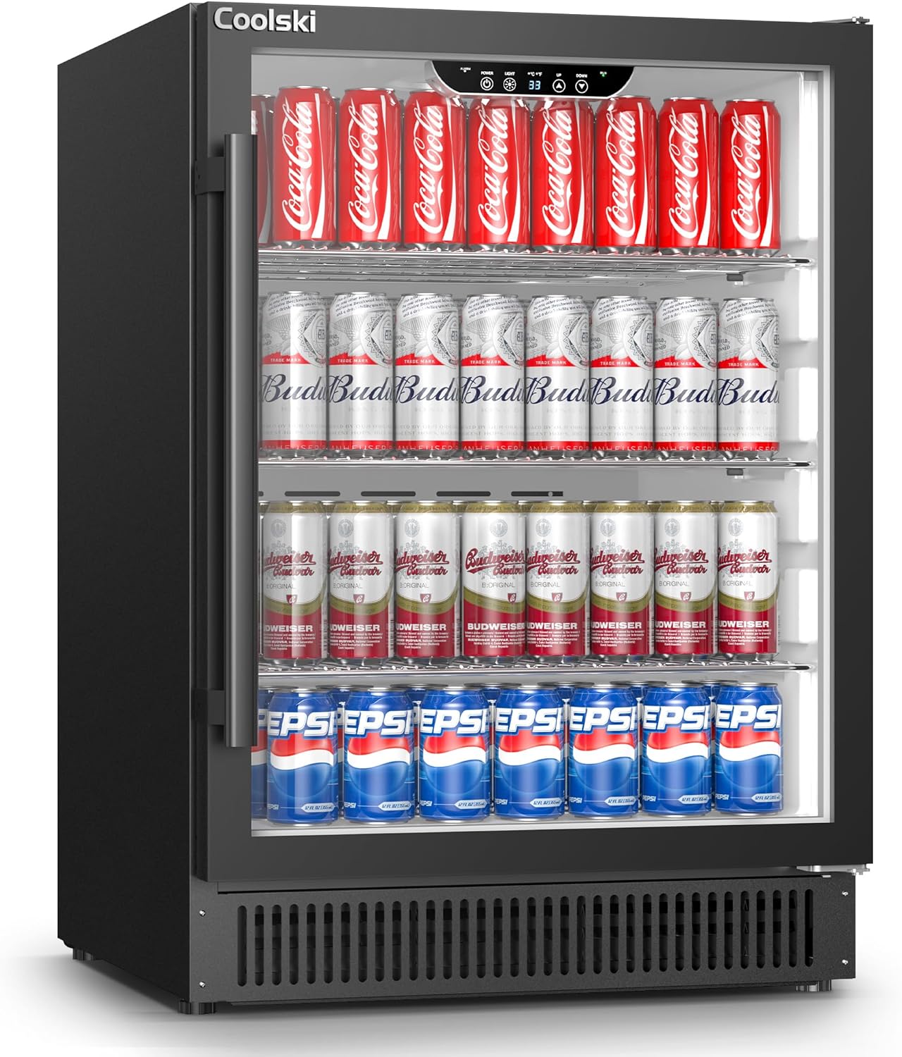 Coolski Beverage Refrigerator, 24 Inch Under Counter Beverage Fridge, 180 Cans Built-In or Freestanding Beverage Cooler with Glass Door for Home Bar Kitchen, ETL, DOE, NSF Approved