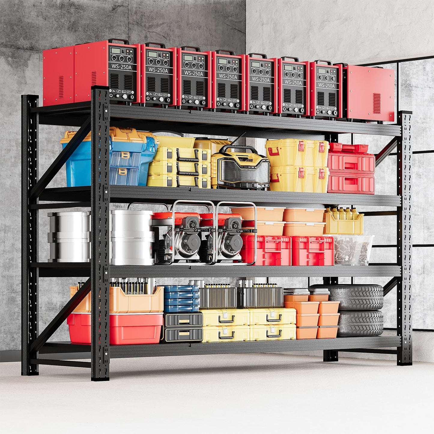 MIIIKO 71.3" W Storage Shelves,5000LBS Metal Garage Storage Shelving,Heavy Duty Adjustable Unit Storage Shelves for Warehouse,Basement,71.3" W x 24" D x 70" H,Black