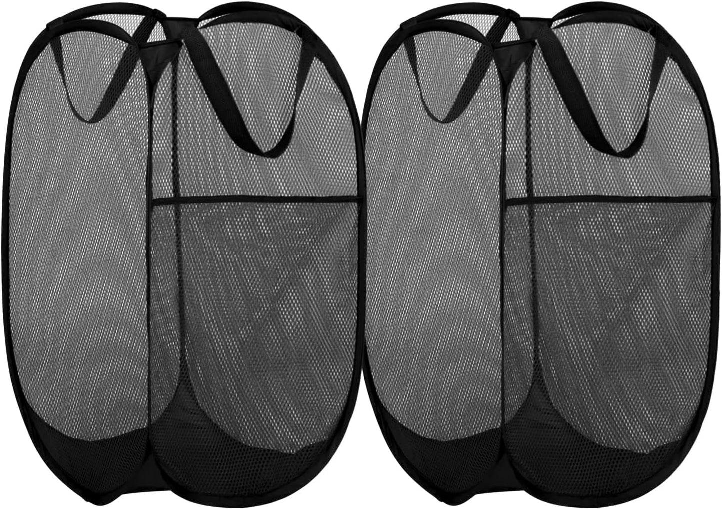 BATTOO Deluxe Strong Mesh Pop up Laundry Hamper Basket with Side Pocket for Laundry Room, Bathroom, Kids Room, College Dorm or Travel 2 Pack Black