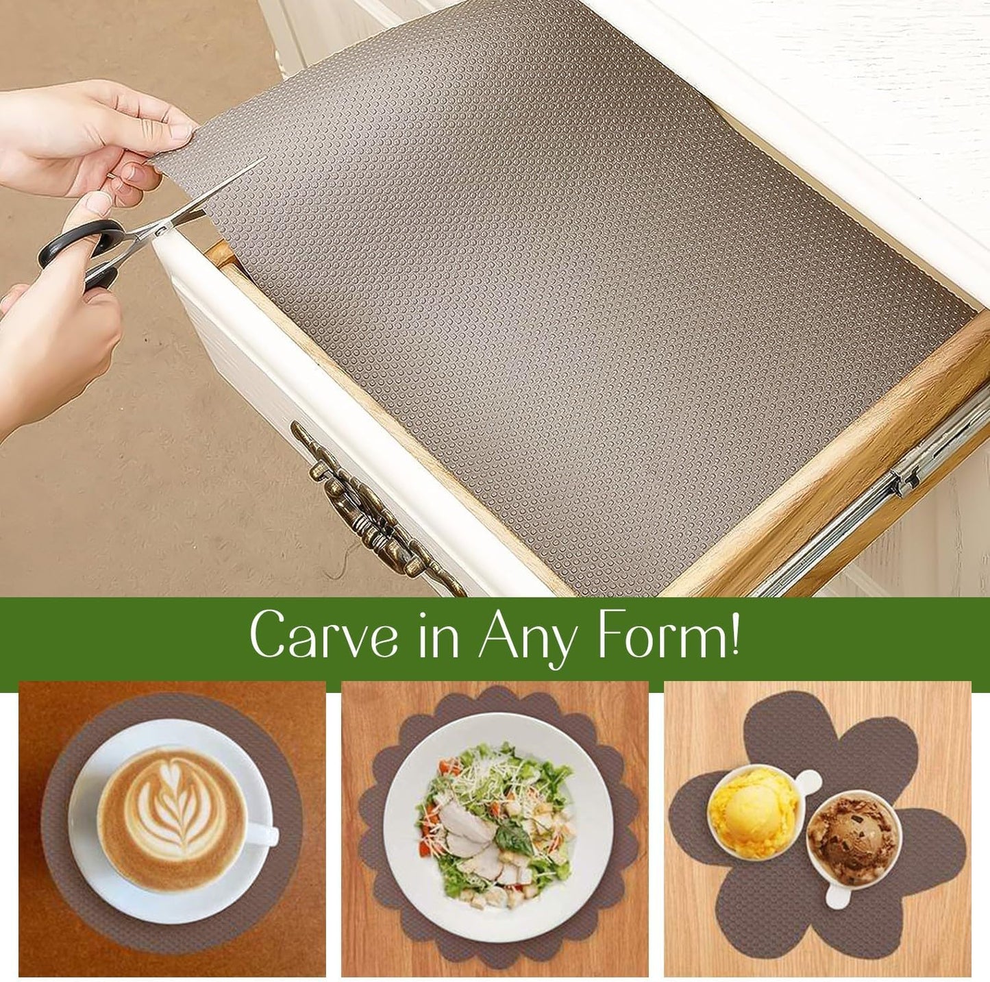 EVALAND Shelf Liners for Kitchen Cabinets Non-Adhesive 17.7" x 33 FT Beige Drawer Liner Non Slip, Washable Cabinet Liner, Waterproof Shelf Liners for Cabinets, Refrigerator Bathroom Pantry Cabinet Mat