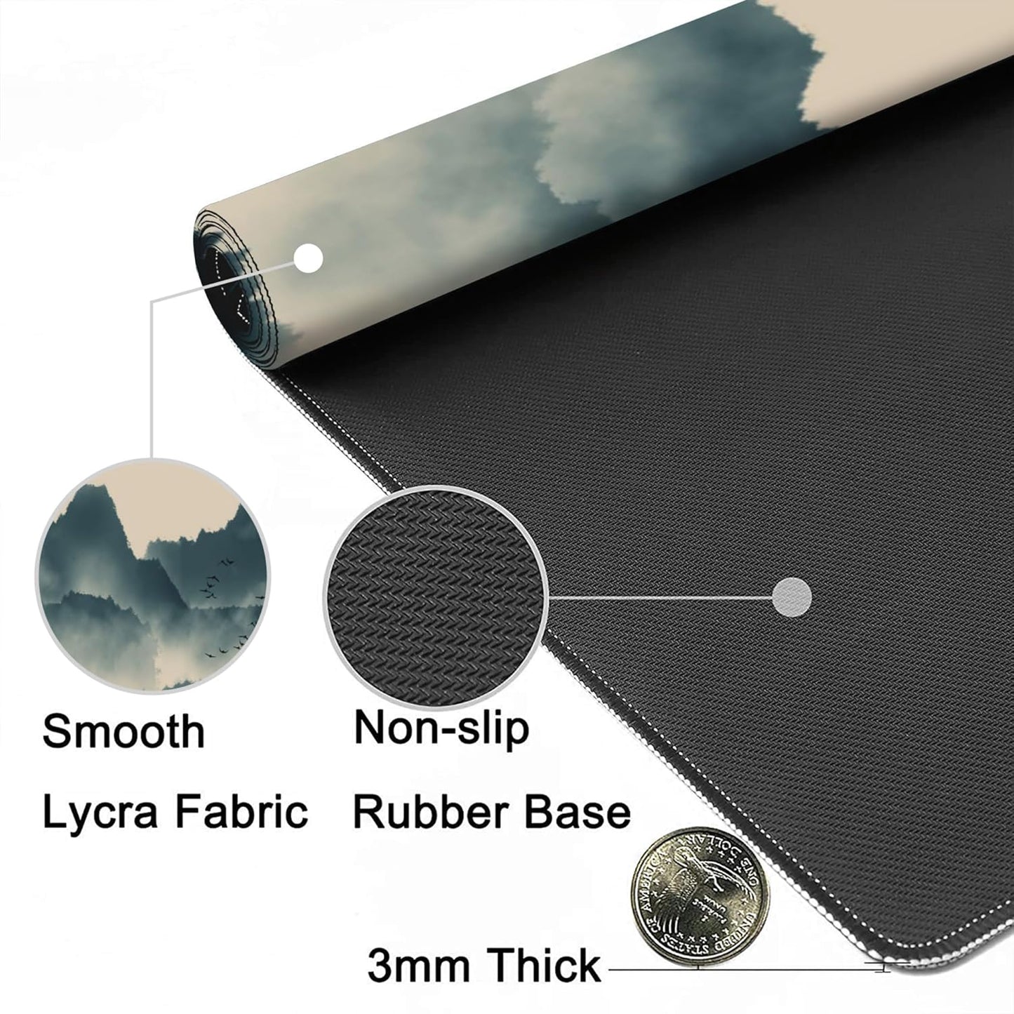 Gaming Mouse Mat Ink and Water Landscape Painting Large Mouse Pad Extended Mouse Pad Desk Mat Non-Slip Rubber Base Mice Pad Desk Pad for Office Game Home 35.4x15.75 in