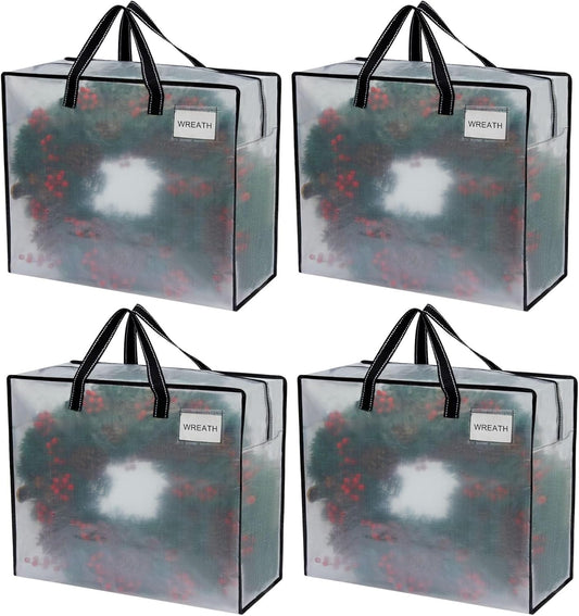 VENO 4 Pack Heavy Duty Moving Bags, Storage Bags, Packing Supplies, Top Zipper, Storage Totes for Camping, Clothes, Bedding, Comforters, Pillows (22 Gallon Clear, 4 Pack)