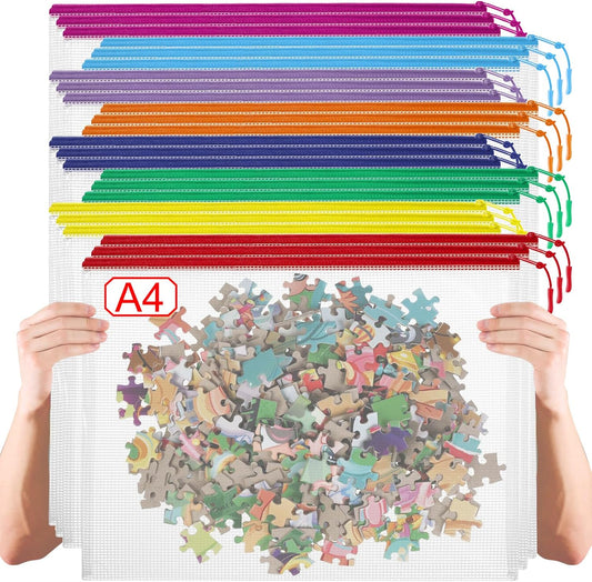 24 Pack 8 Color A4 Mesh zipper pouch bags, Storage Bags, File Bags for Classroom Organization, Zipper Pouches of office supplies, Puzzles, Board Game Storage