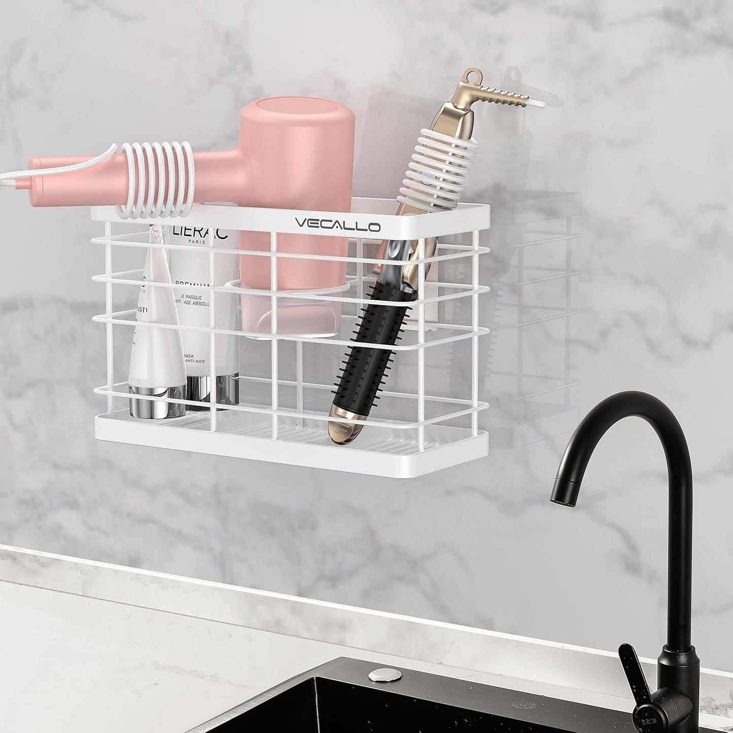 Hair Tool Organizer, Curling iron stands, Bathroom Organizer Basket Hair Supplies Organizer Storage Hair Dryer Holder- Wall Mount No Drilling