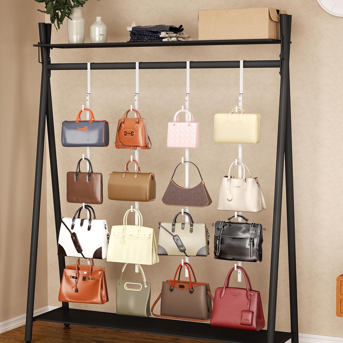 SWTYMIKI Over Door Hat Organizer - 4 Packs Metal Hanging Hat Rack with 16 Hooks Design, Baseball Cap Hanger Organizer Storage Holds up to 80 Caps for Door, Bedroom, Closet