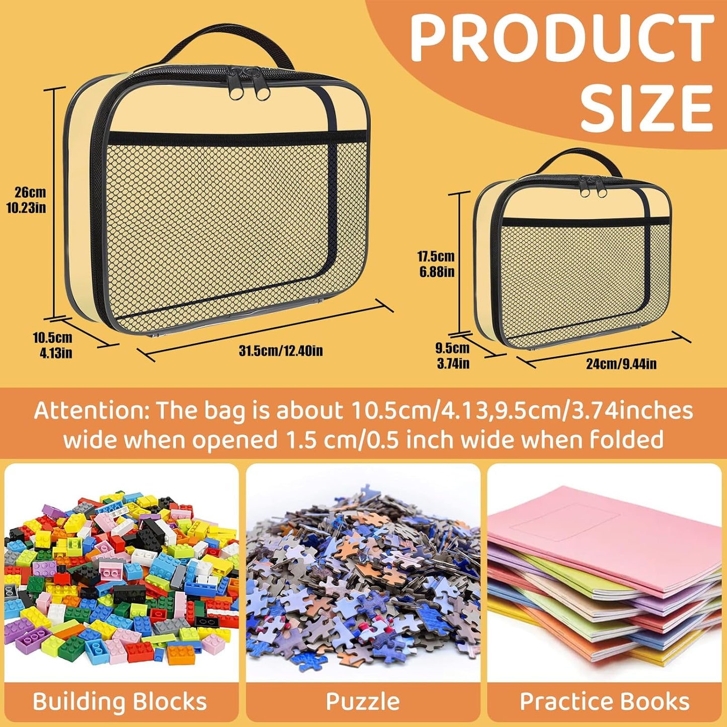 6 Pack Toy Storage Bags, Reusable Clear Board Game Storage, Waterproof PVC Organizer, Toy Storage Organizer Bags with Zipper with Name Tag and Manual Pockets Small Size