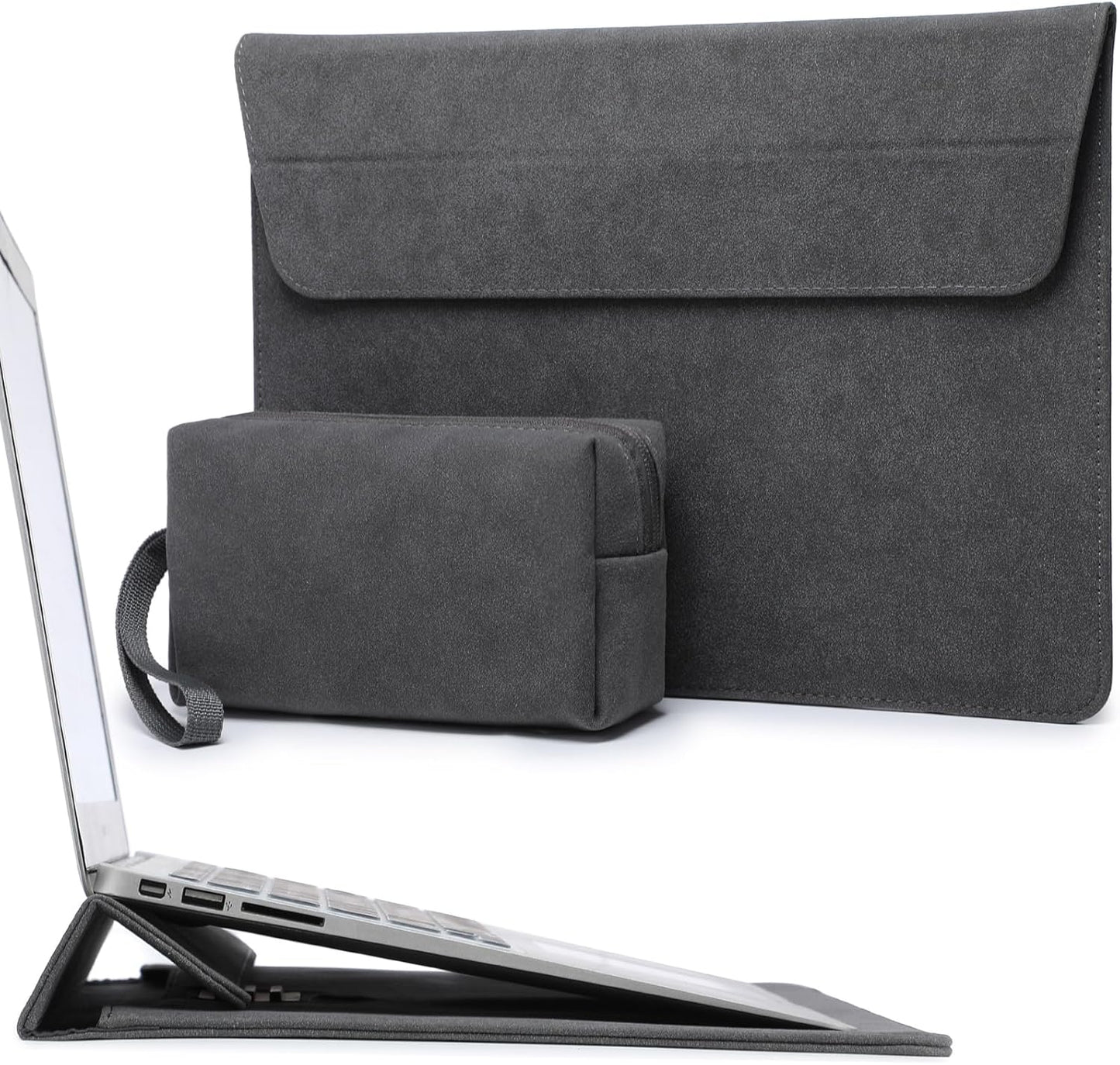 HYZUO 13.3-14 Inch Laptop Sleeve Case Bag with Adjustable Stand for MacBook Pro 14 M5/M4/M3/M2/M1 Pro/Max 2026-2021, MacBook Air/Pro 13.3, 13.8-13.5 Surface Laptop, with Pouch, Space Gray