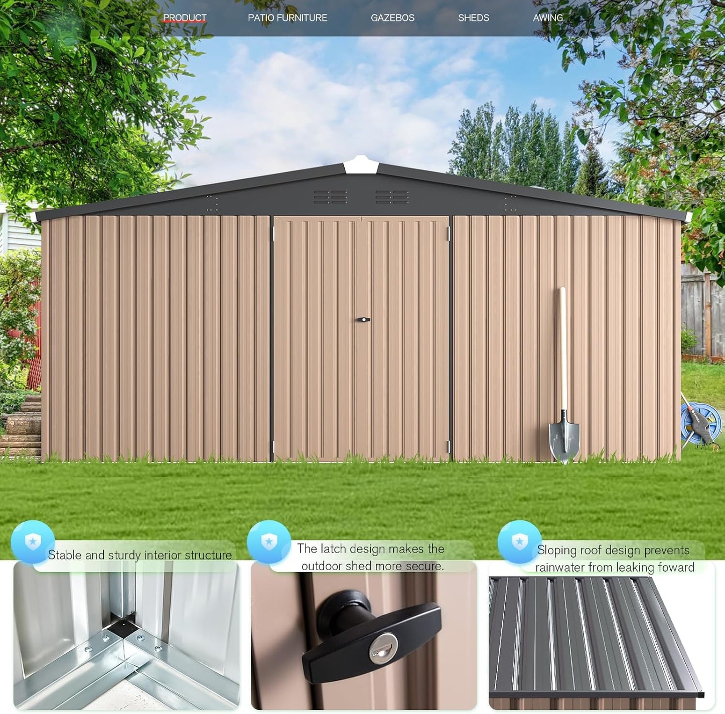 AECOJOY 12' x 14' Shed Outdoor Metal Storage, Large Storage Sheds & Outdoor Storage Clearance 14' x 12', Large Steel Yard Shed, Tool Storage for Garden, Backyard, Patio, Outside use in Grey