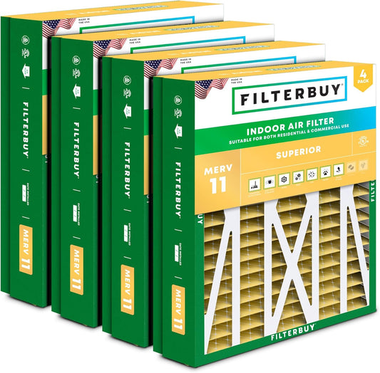 Filterbuy 24.5x27x5 Air Filter MERV 11 Superior Pet & Allergy Defense (4-Pack), Pleated HVAC AC Furnace Filters for Trane, American Standard, Honeywell, and More (Actual Size: 24.06 x 26.13 x 4.97)