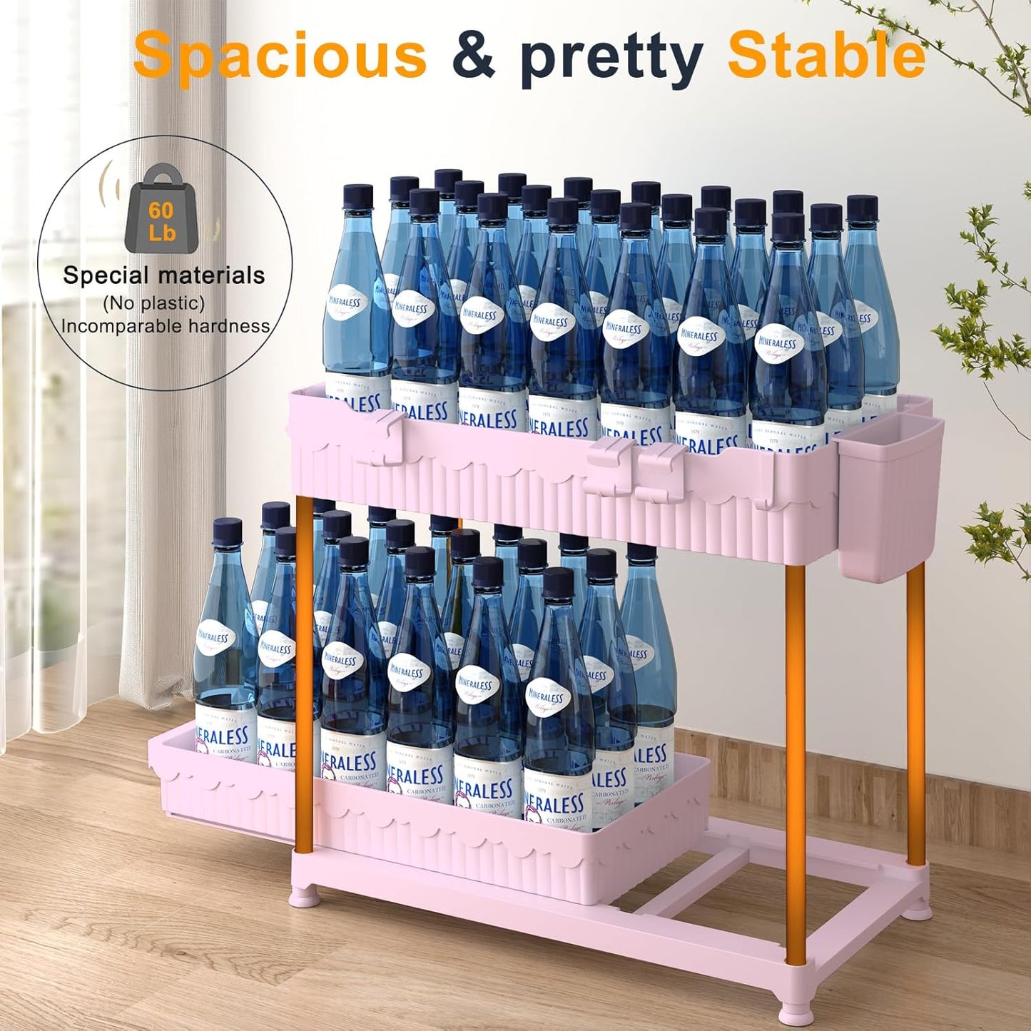 3 Pack Under Sink Organizers, 2-Tier Multi-Use Kitchen and Bathroom Organizers and Storage with Sliding Drawers，Bathroom Cabinet Organizer (Pink, 14.8 Inch)