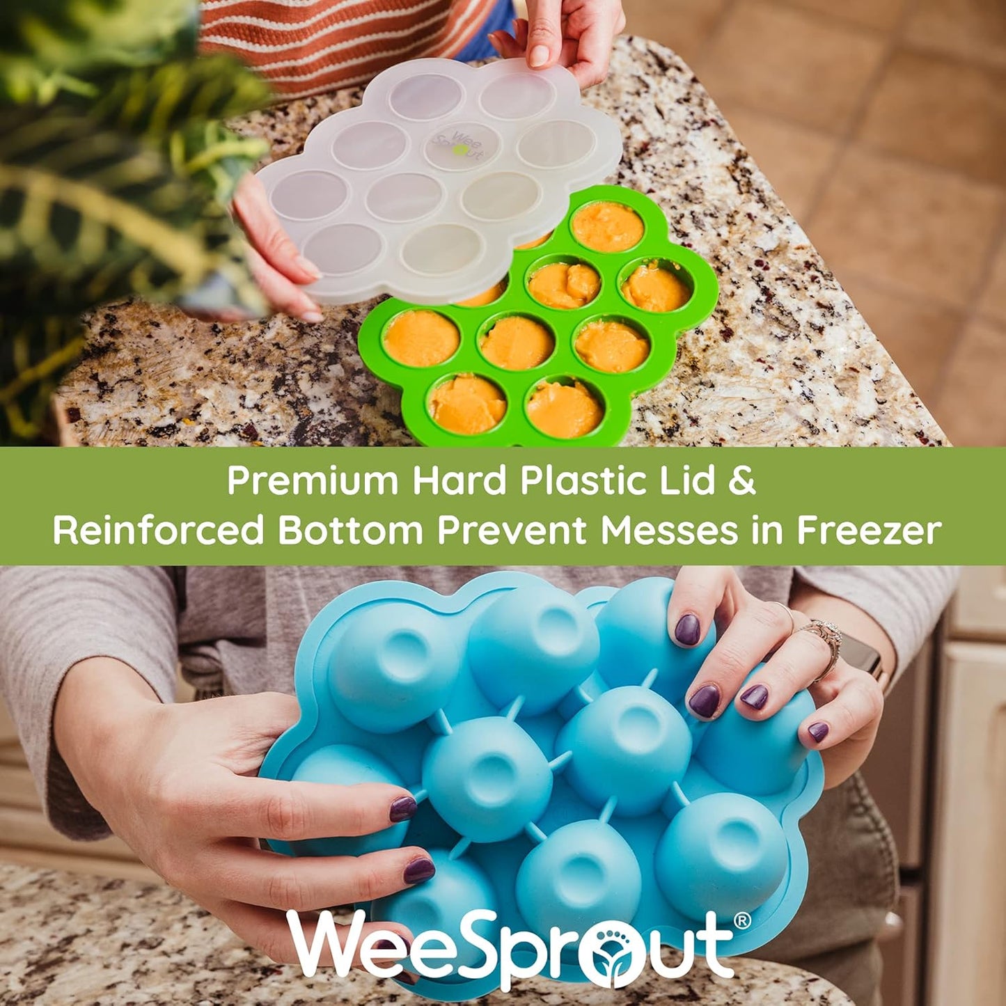 WeeSprout Silicone Baby Food Freezer Tray with Clip-on Lid - Perfect Storage Container for Homemade Baby Food, Vegetable & Fruit Purees, and Breast Milk (Bright Red, Ten 1.5 Ounce Sections)