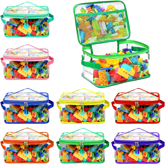 8 Packs Extra Large Toy Storage Bags with Labels, Reusable Clear PVC Board Game Storage, Travel Waterproof Toy Organizer Bags with Name Tag and Manual Pocket for Building Blocks, Puzzle, Kids Books
