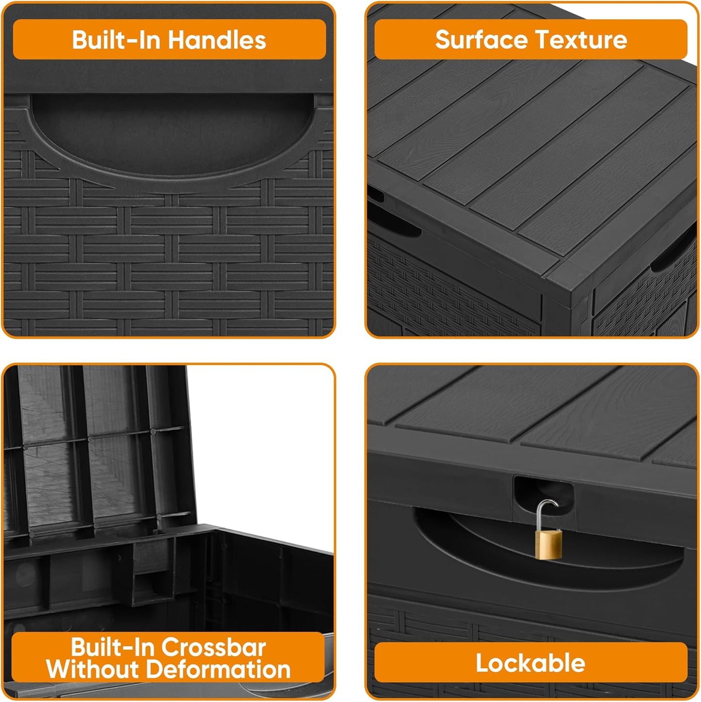 ZYJOYY 33 Gallon Resin Deck Box, Weatherproof Outdoor Storage Box for Patio, Garden, Pool, and Yard, Lockable Waterproof Bin for Tools, Cushions, and Accessories, Black