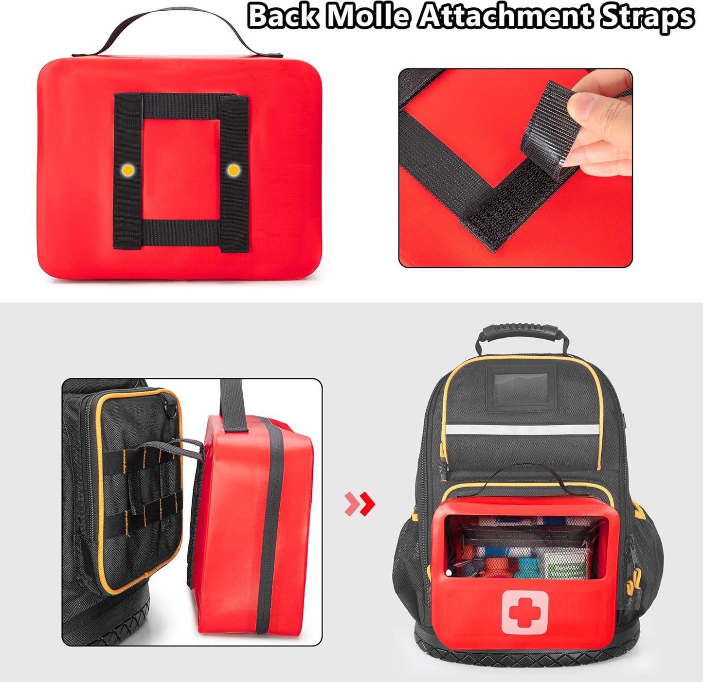 Waterproof Empty First Aid Bag with a Detachable Panel, Small Medical Bag with Molle System, Red (Bag Only)