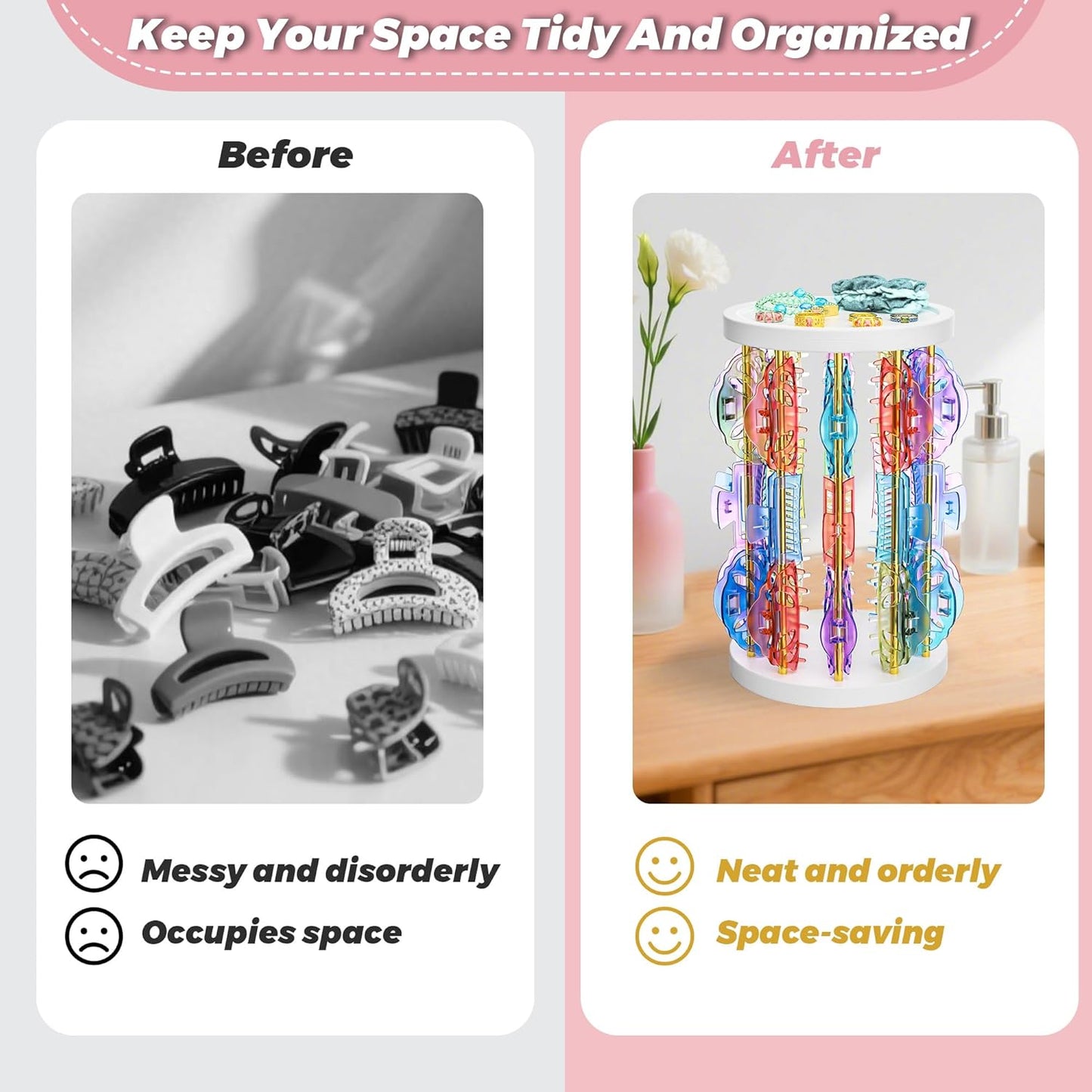 Metal Claw Clip Organizer Holder, Hair Clip Storage for Women, Hair Accessories Organizer Display Stand, Hair Claw Clip Holder for Bedroom Bathroom College Dorm Room Decor (Gold)