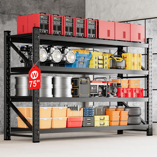 MIIIKO 75" W Storage Shelves,8000LBS Metal Garage Storage Shelving,Heavy Duty Adjustable Unit Storage Shelves for Warehouse,Basement,75" W x 24" D x 70" H,Black