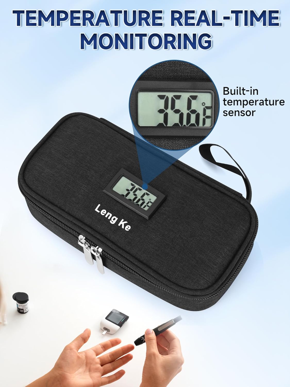 YOUSHARES Insulin Cooler Travel Case for Pen & Vials, Temperature Display Diabetic Medication Cooling Bag with Protective Ice Brick, TSA Approved Refrigerated Diabetes Supplies Carrying Organizer