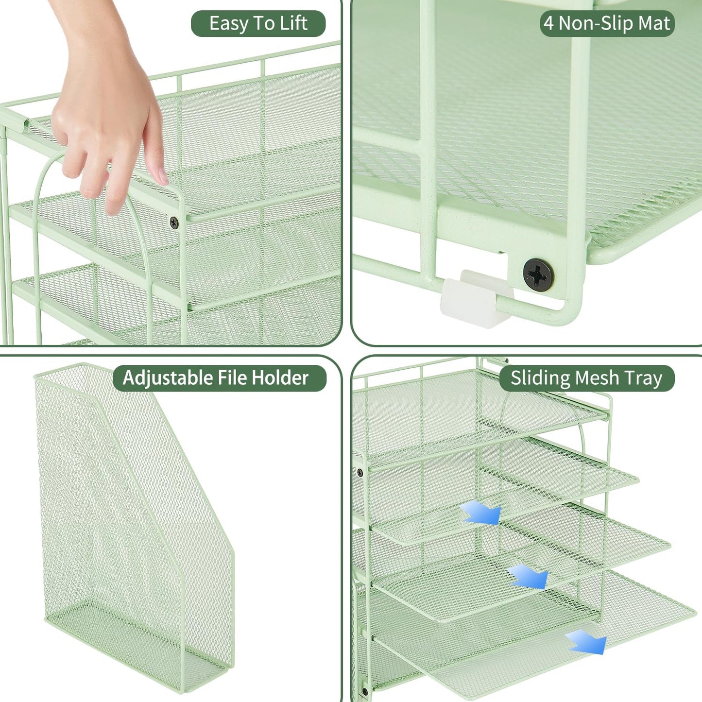 AUPSEN Green Desk Accessories Organizer,5-Tier Letter Tray Paper Organizer with Adjustable File Holder, Desktop Office Desk Accessories for Office Supplies