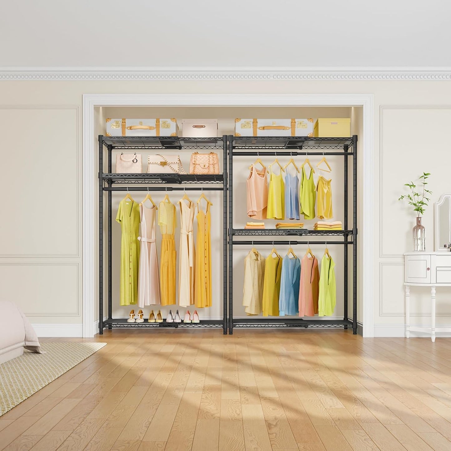 VIPEK X1 Expandable Clothes Rack Heavy Duty Adjustable from 2' to 3'5" with Adjustable Shelves and Hanger Rods, Reach-in & Walk-in Closets Metal Garment Racks Portable Closet, Black