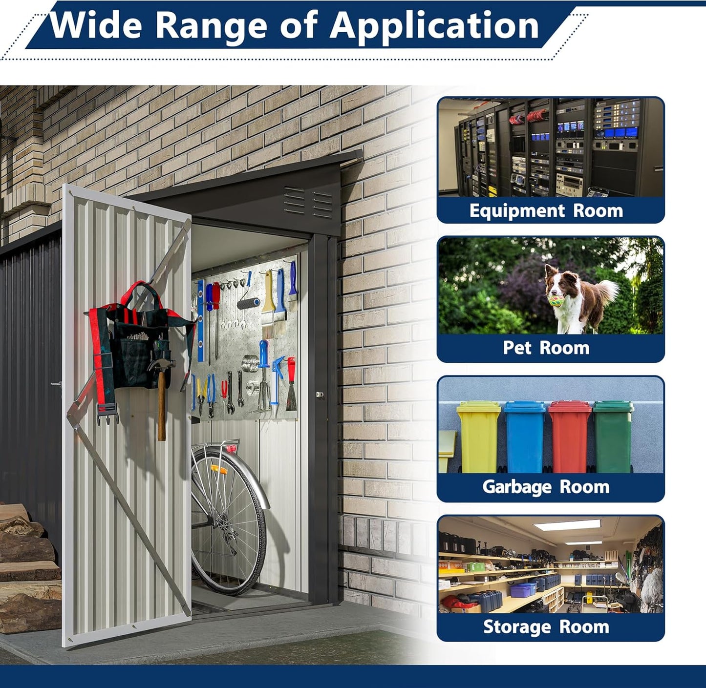 Outdoor Metal Storage Shed 4 x 8 ft, Garden Shed Lean to shed for Bike, Tool Outside Shed with Floor Base, Lock, Door for Backyard, Patio, Lawn, Black