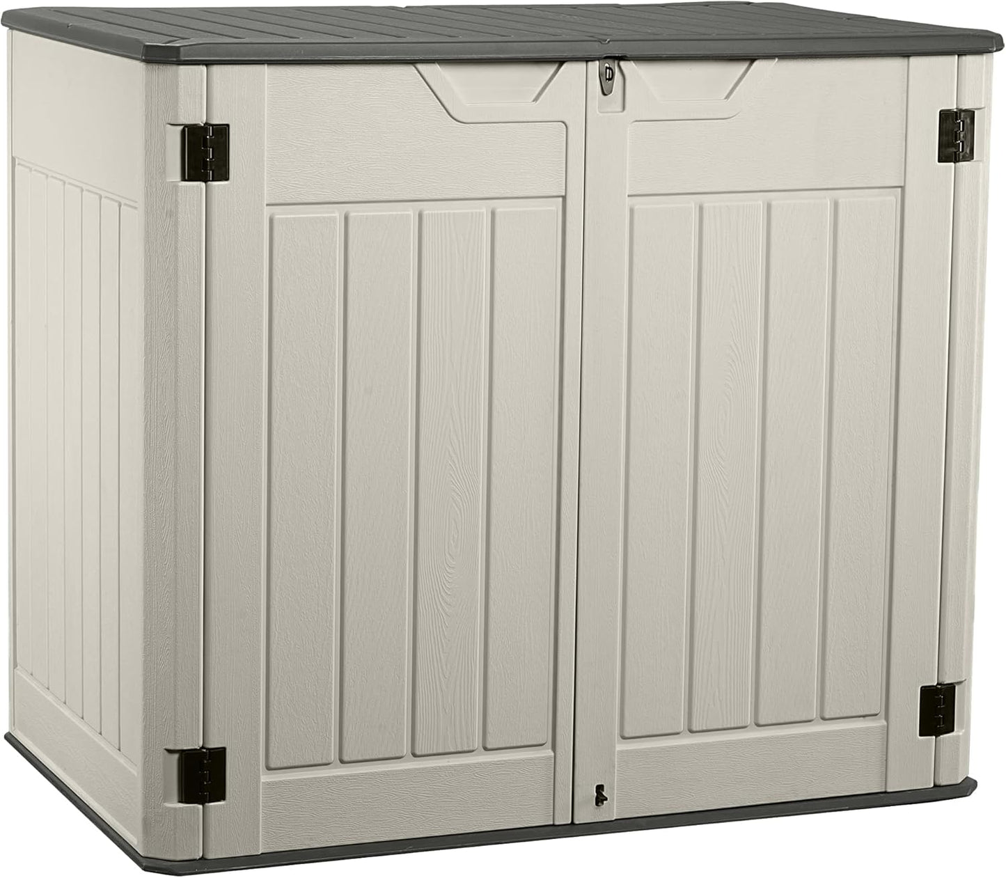 EHHLY Horizontal Resin Storage Shed, 47 Cuft Garden Tool Sheds & Outdoor Storage, Outdoor Plastic Storage Cabinet Waterproof, 4.5 x 2.8 ft Backyard Outside Lawn Mower Storage Shed, Vanilla
