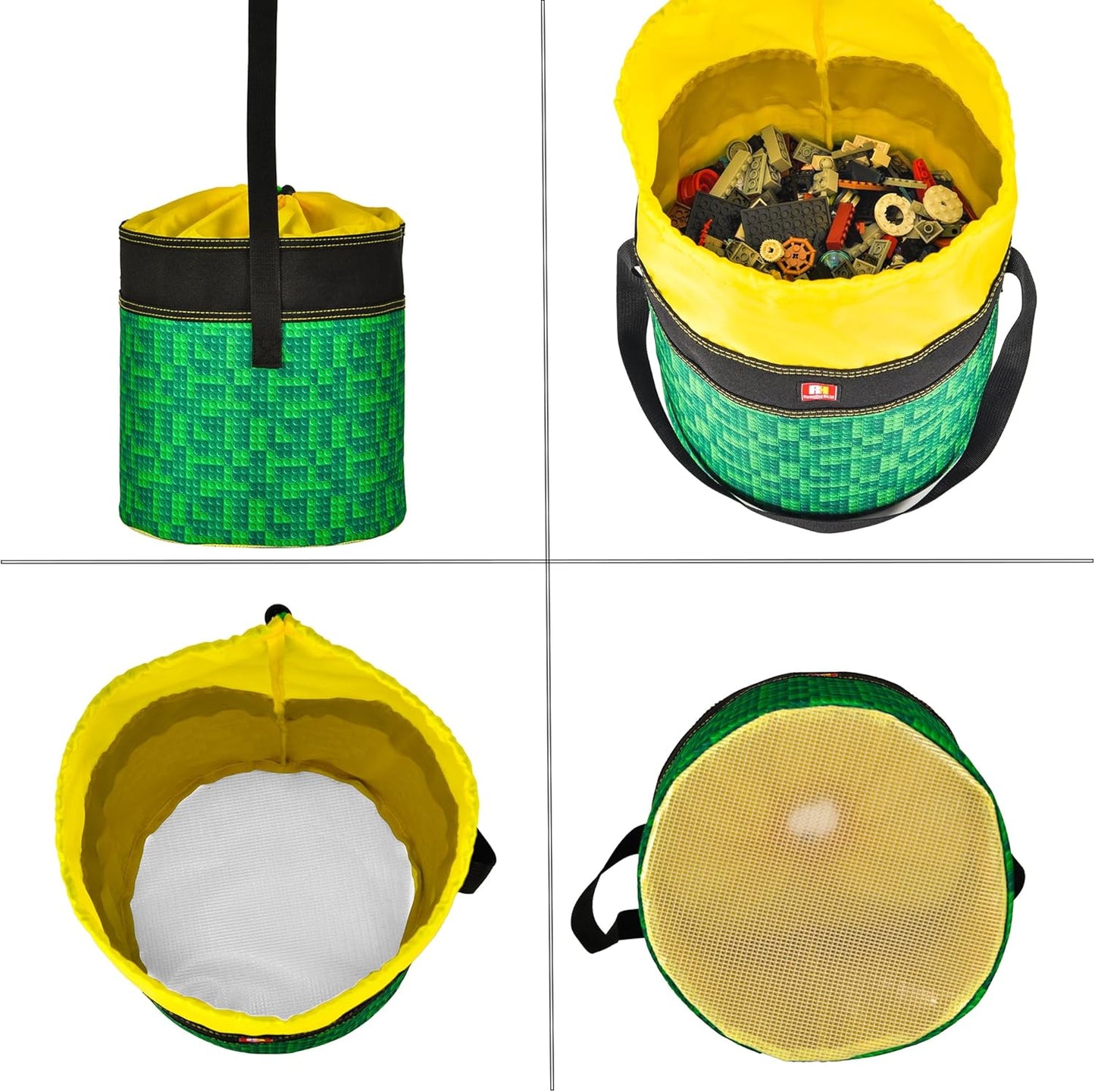 Toy Storage Organizer Basket Bag with Drawstring for Buliding Bricks, Blockets,Puzzles,Playroom Cinch Bucket Carrying Bag with Handle (Green)