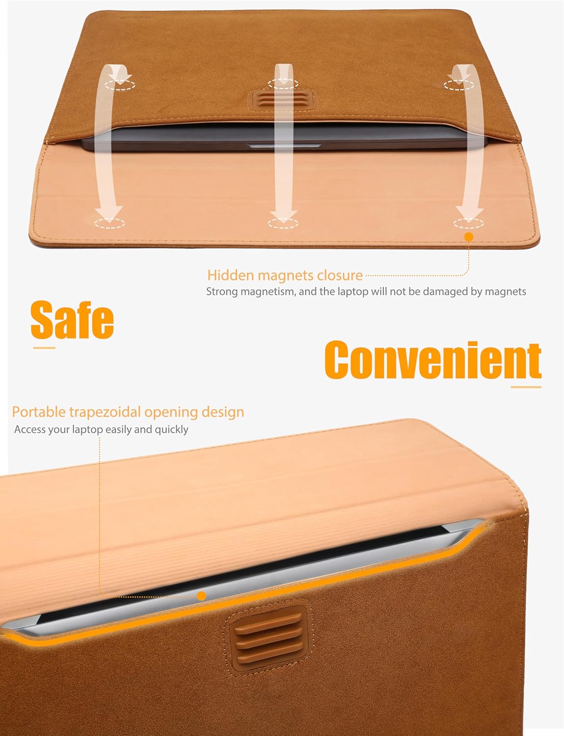 HYZUO 13 Inch Laptop Sleeve with Adjustable Stand for MacBook Air 13 M4 M3 M2 M1 2025-2018, MacBook Pro 13 M2 M1 2025-2016, Surface Pro, iPad Pro/Air 13 M4 M3 M2, XPS 13, with Pouch, Brown