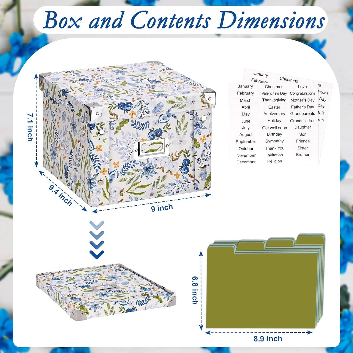 2 Pack Collapsible Greeting Card Storage Box Organizer with 16 Dividers and Sticker Greeting Card Keeper for 6x8 Holiday Birthday Photos Recipes Envelopes