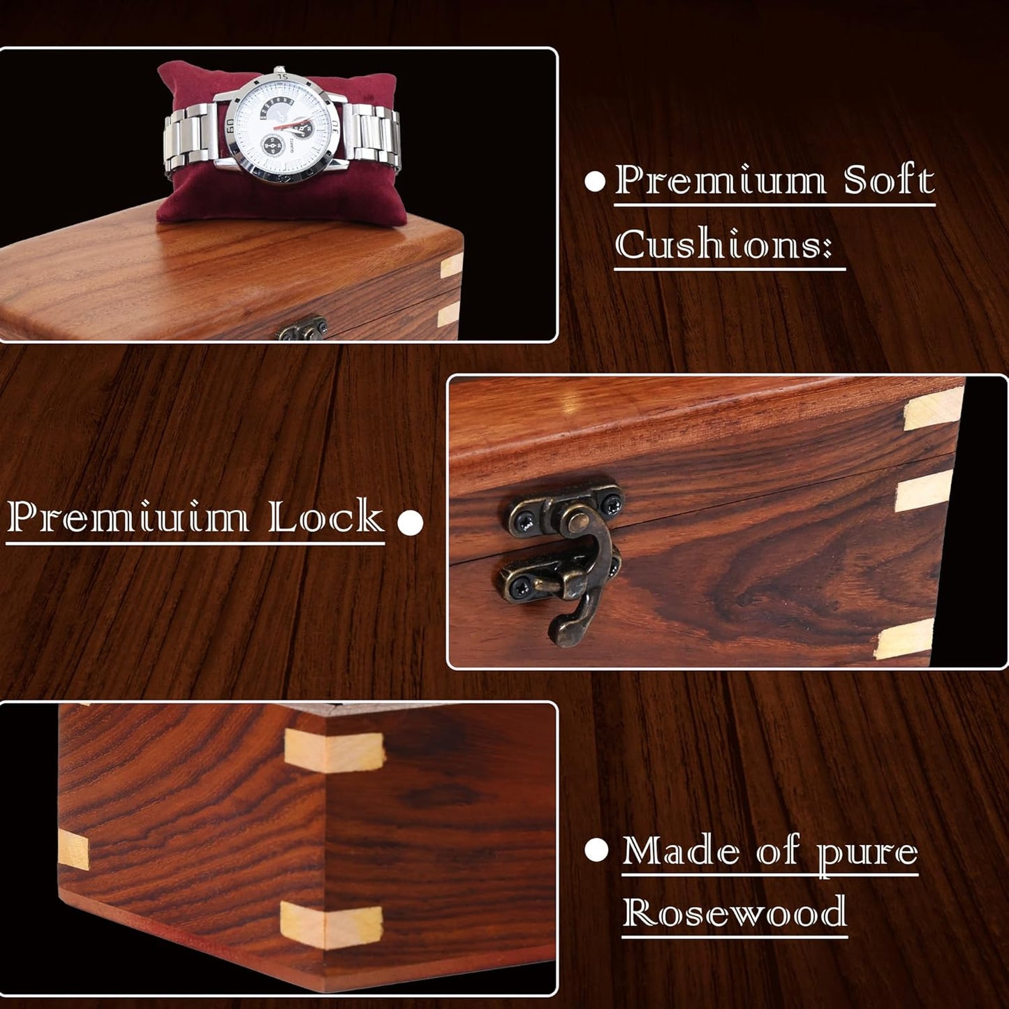 Wooden Watch Box for Men & Women, Watch Organizer & Display Case, Premium Long-Lasting Watch Holder, Elegant Gift for Watch Collectors (Wood Top, 3 Slots)