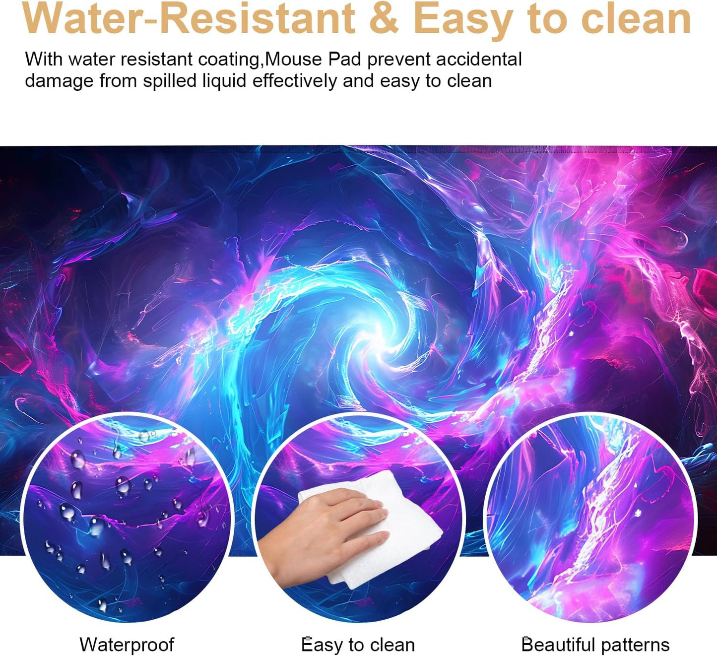 Large Mouse Pad, Cosmic Swirl Desk Mat, Extended Gaming Mouse Pad with Non-Slip Rubber Base, Thick 3mm Smooth Surface Keyboard Mat for Office & Home,35.5 x 15.8 in