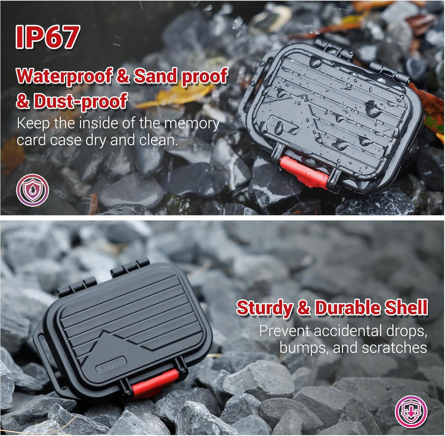 12 Slots Portable Memory Card Case,IP67 Waterproof Travel Camera SD MicroSD Memory Card Holder Storage Carrying Case for 6 SD SDXC SDHC CFexpress Type A Cards & 6 TF MSD Cards with Vertical Design