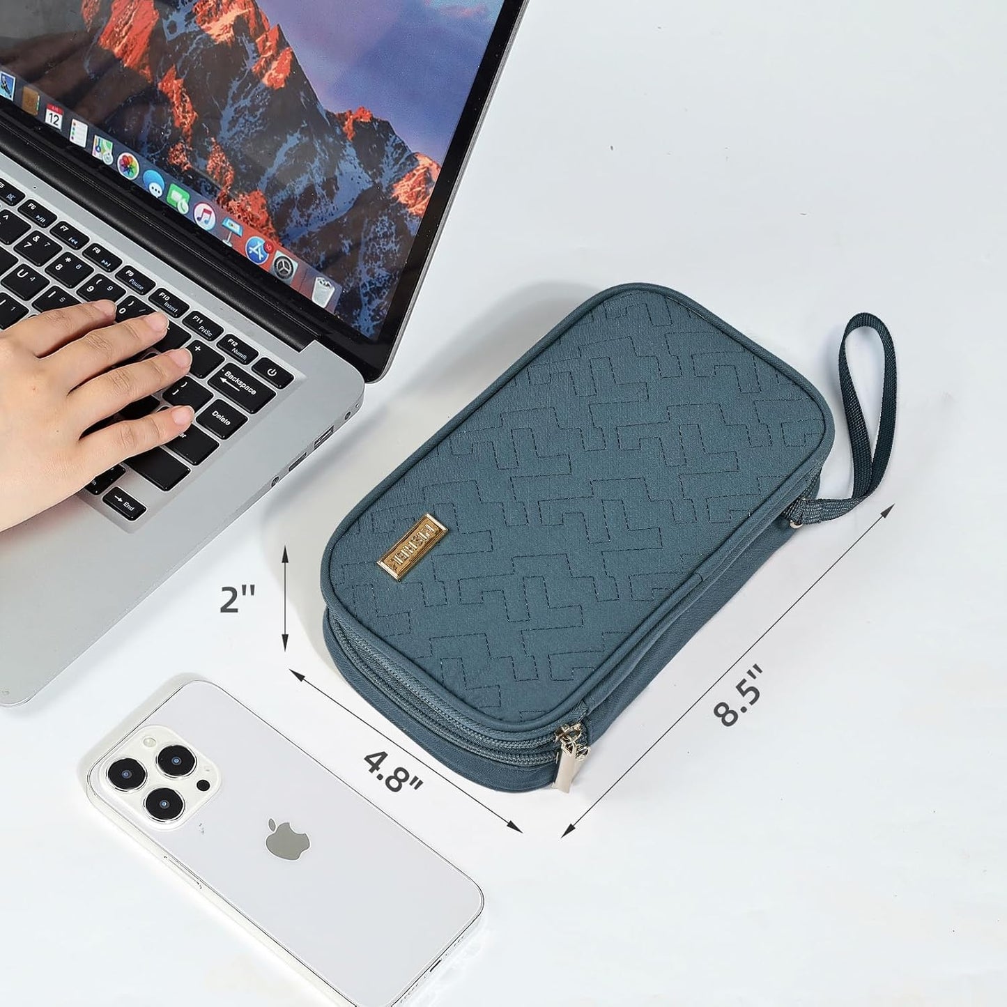 NISHEL Travel Cord Organizer Case, Double Layers Tech Electronic Bag, Essentials for Charger, Cable, Phone, Flash drive, Medium, Lake-Blue