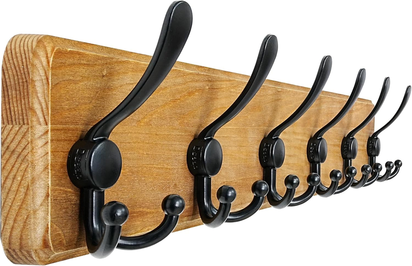 Dseap Coat Rack Wall Mounted - 24" Long 6 Tri Hooks, Heavy Duty Wooden Wall Coat Hanger Coat Hook for Clothes Hat Jacket Clothing, Weathered Yellow and Black