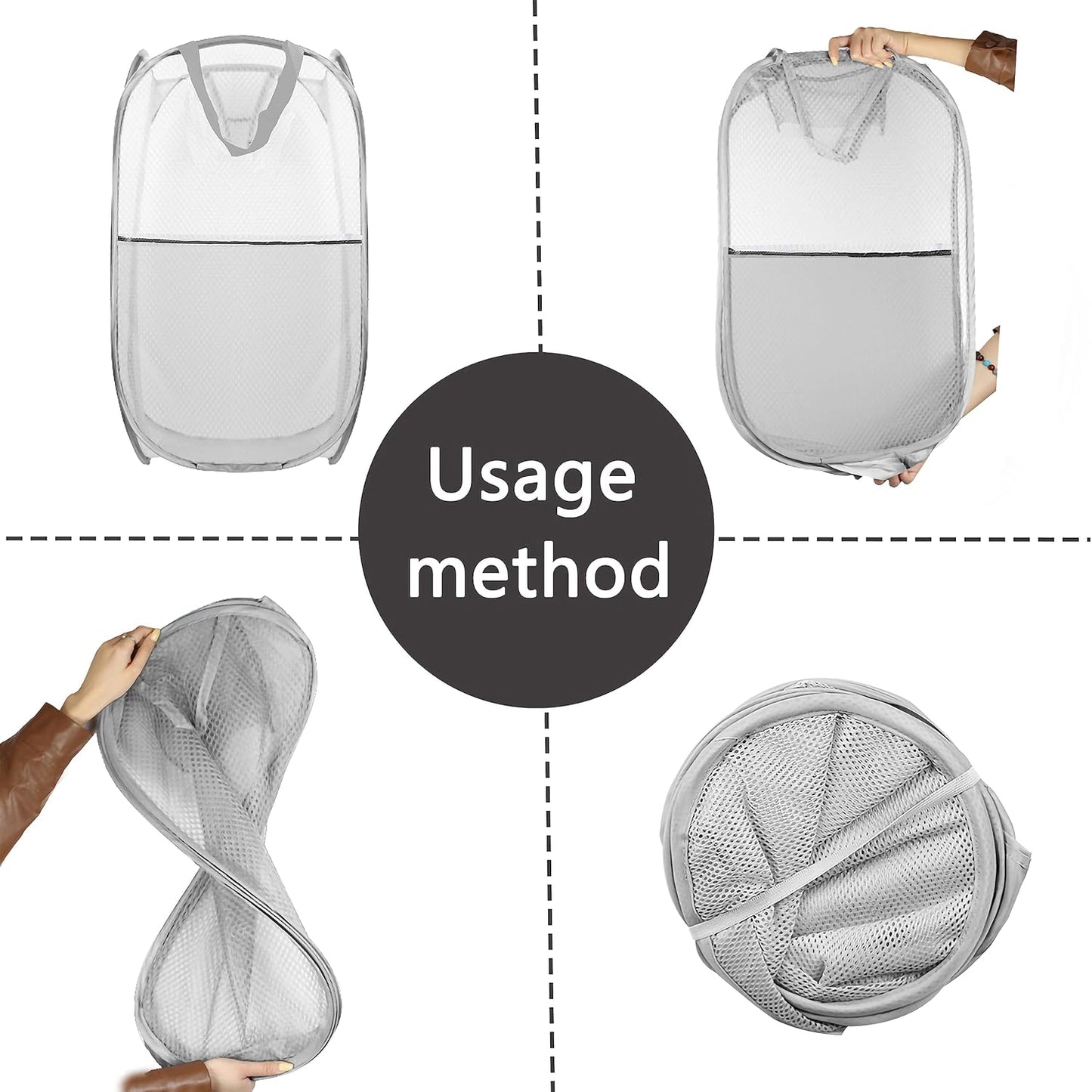 Collapsible Pop Up Laundry Hamper, Extra Large Mesh Foldable Laundry Basket, 28" x 16" x 16" (Grey)
