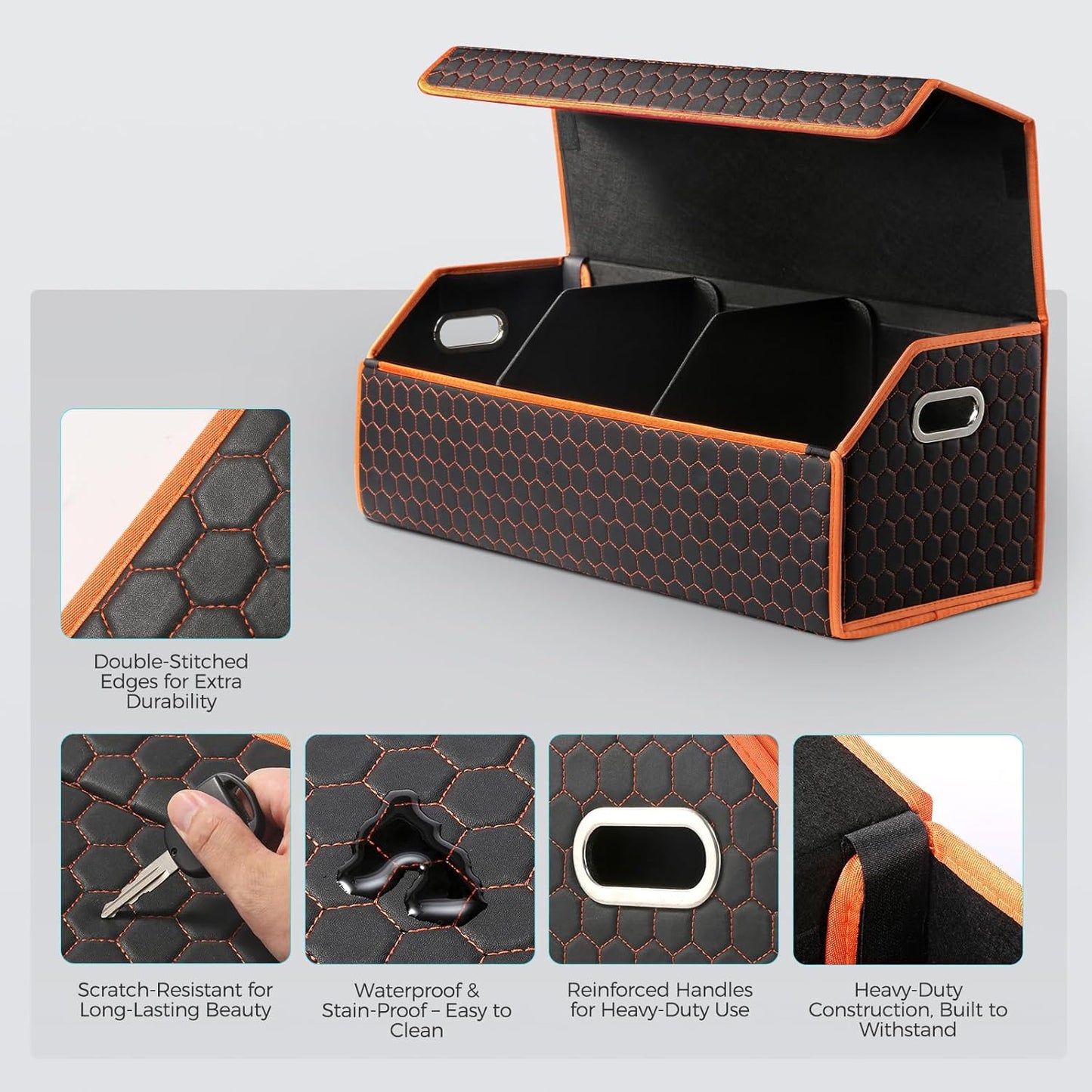 Car Organizers and Storage - Trunk Organizer for Suv Car,Car Trunk Leather Storage Box,Extra Large,Magnetic Lid,Collapsible and Adjustable