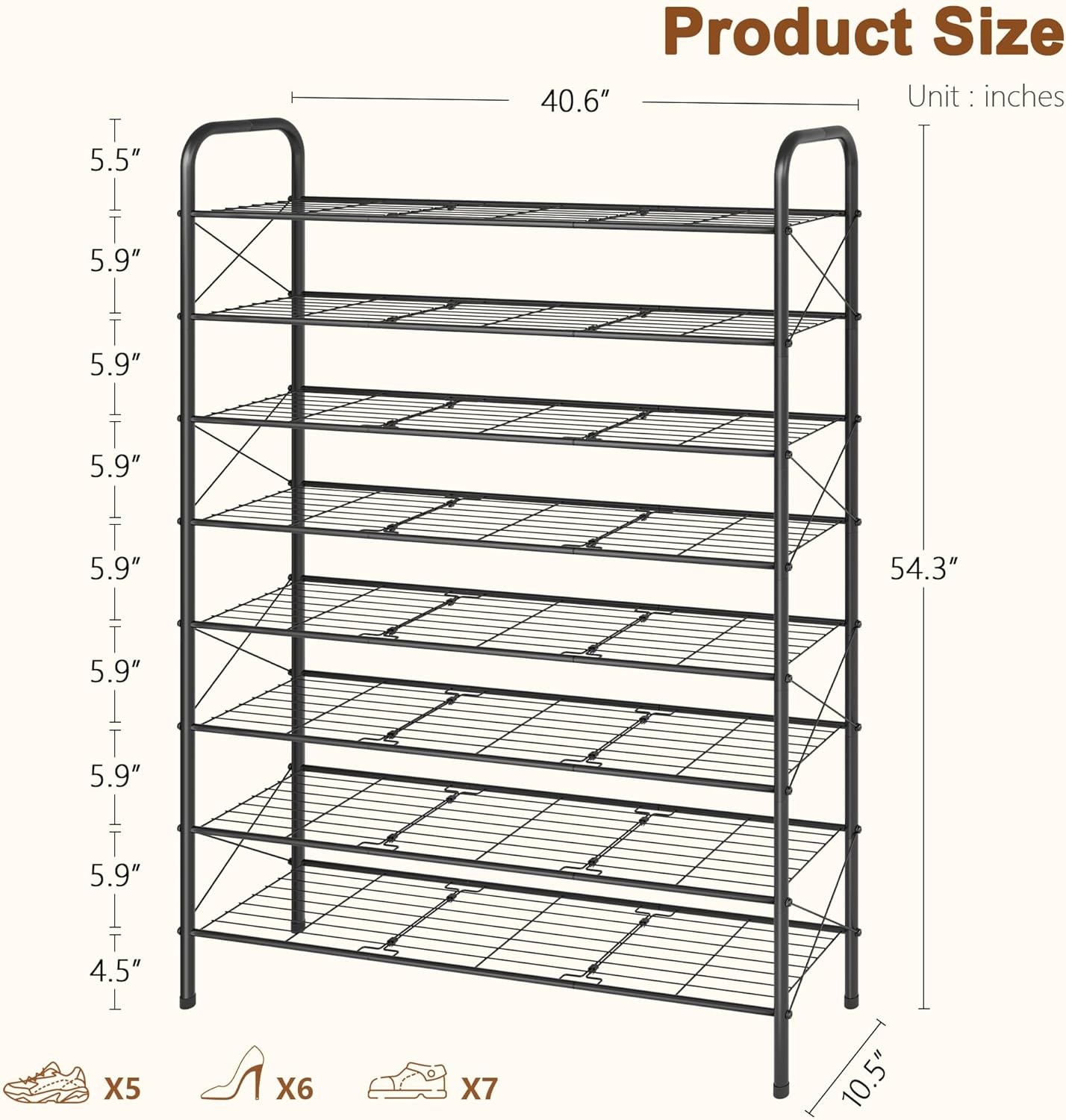 Hoctieon 8 Tier Shoe Rack for Closet, Durable Mesh Style Shoe Rack, Entryway Shoe Shelf, Shoe Storage Organizer for Hallway, Bedroom, Living Room, Wardrobe, Black