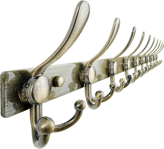 Dseap MaxStrong 2.0 Coat Rack Wall - 37” Long 10 Tri Hooks - Ultra Heavy-Duty Stainless Steel Wall Mount Coat Hanger, Hook Rail for Clothes Hats Jacket Towels Bronze