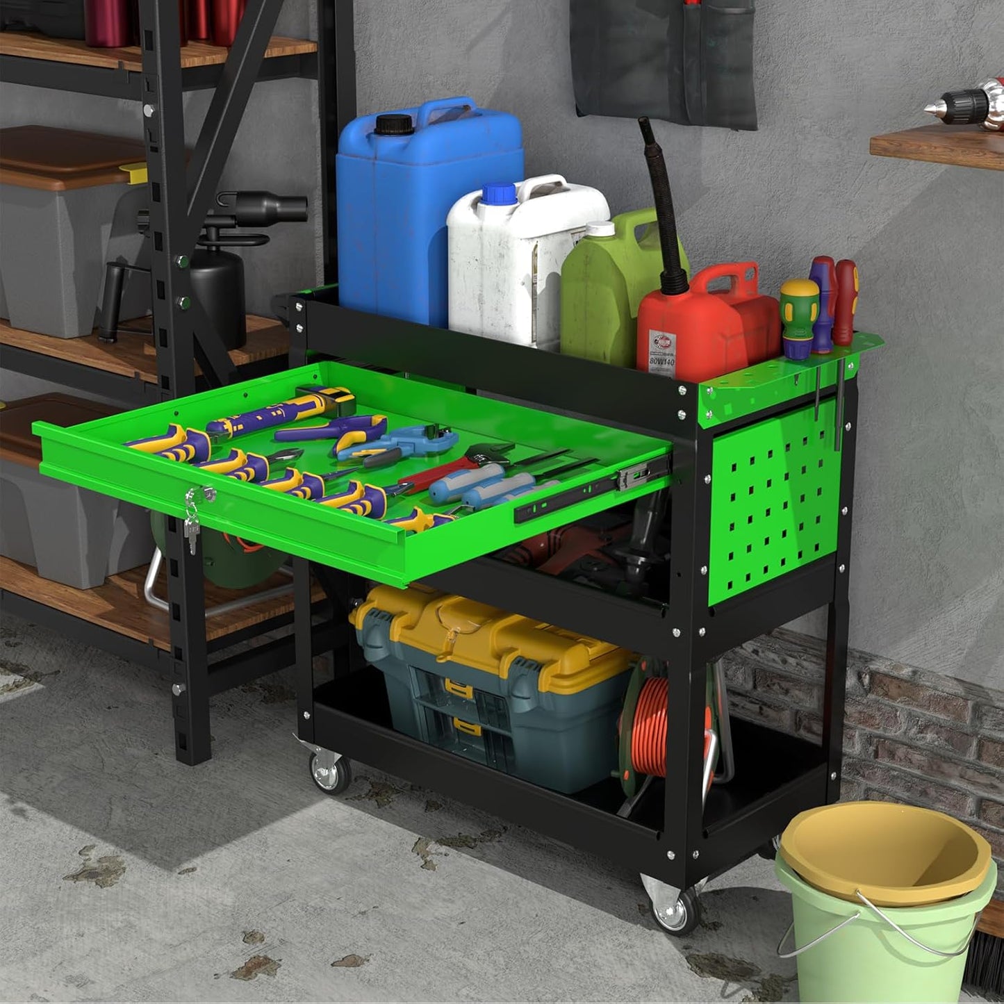 Heavy Duty 3 Tier Tool Cart, Mechanic Metal Rolling Tool Cart with Storage Drawers for Garage Workshop