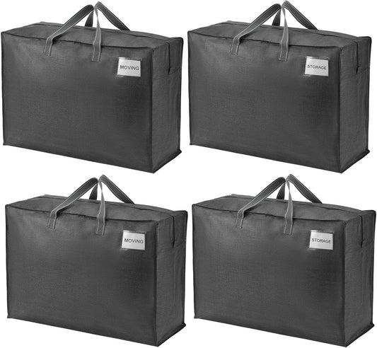 VENO 4 Pack Heavy Duty Moving Bags, Storage Bags, Packing Supplies, Top Zipper, Storage Totes for Camping, Clothes, Bedding, Comforters, Pillows (27 Gallon Dark Gray, 4 Pack)
